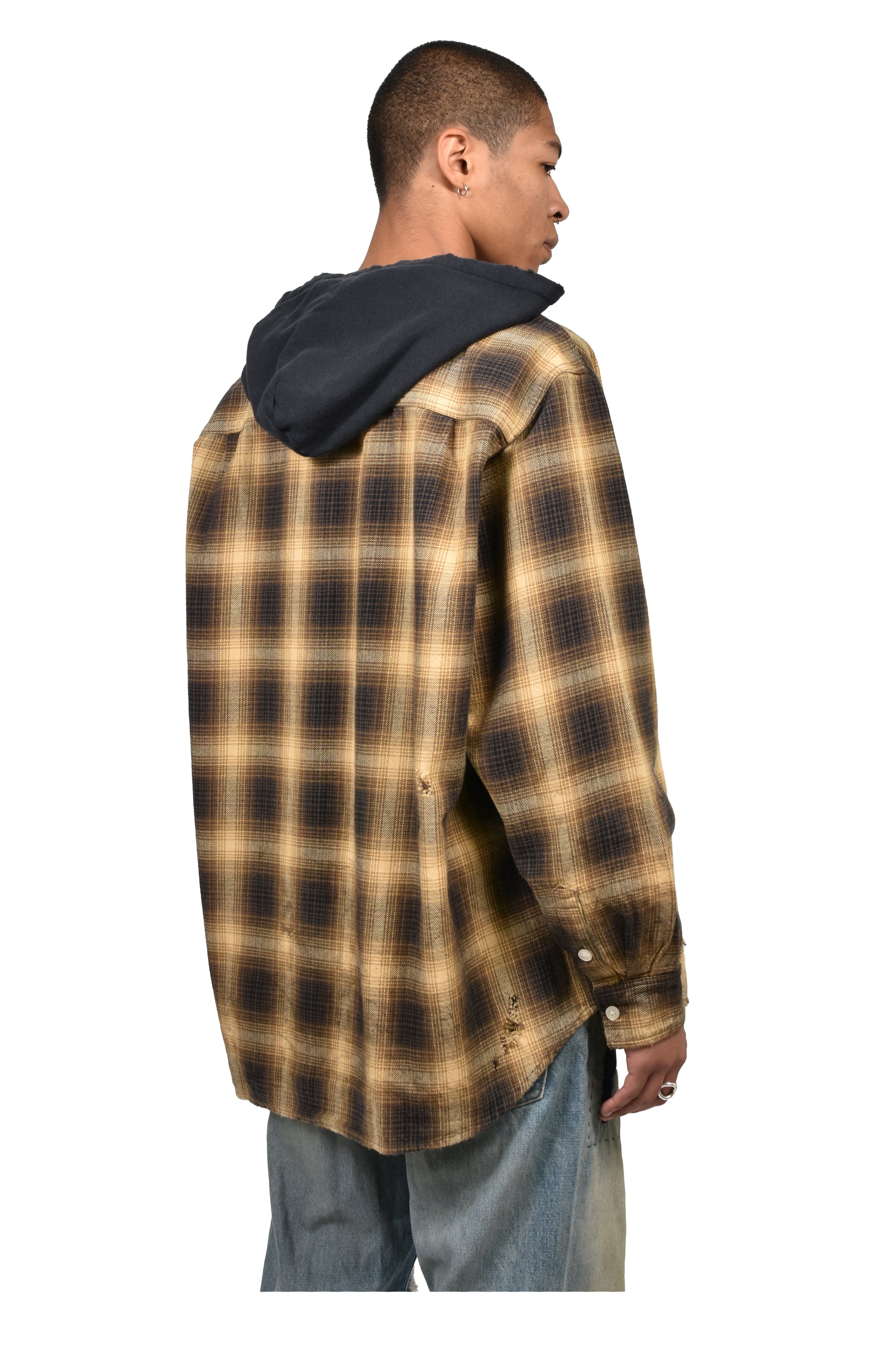 OG CHECK SUN-FADED HOODED SHIRT / YEL