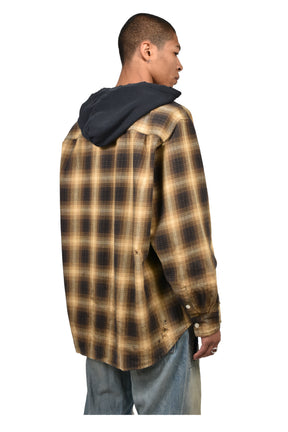 OG CHECK SUN-FADED HOODED SHIRT / YEL