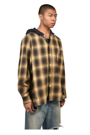 OG CHECK SUN-FADED HOODED SHIRT / YEL