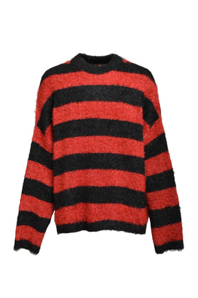 CREW NECK KNIT/GLITTER BORDER+RED / BLK/RED