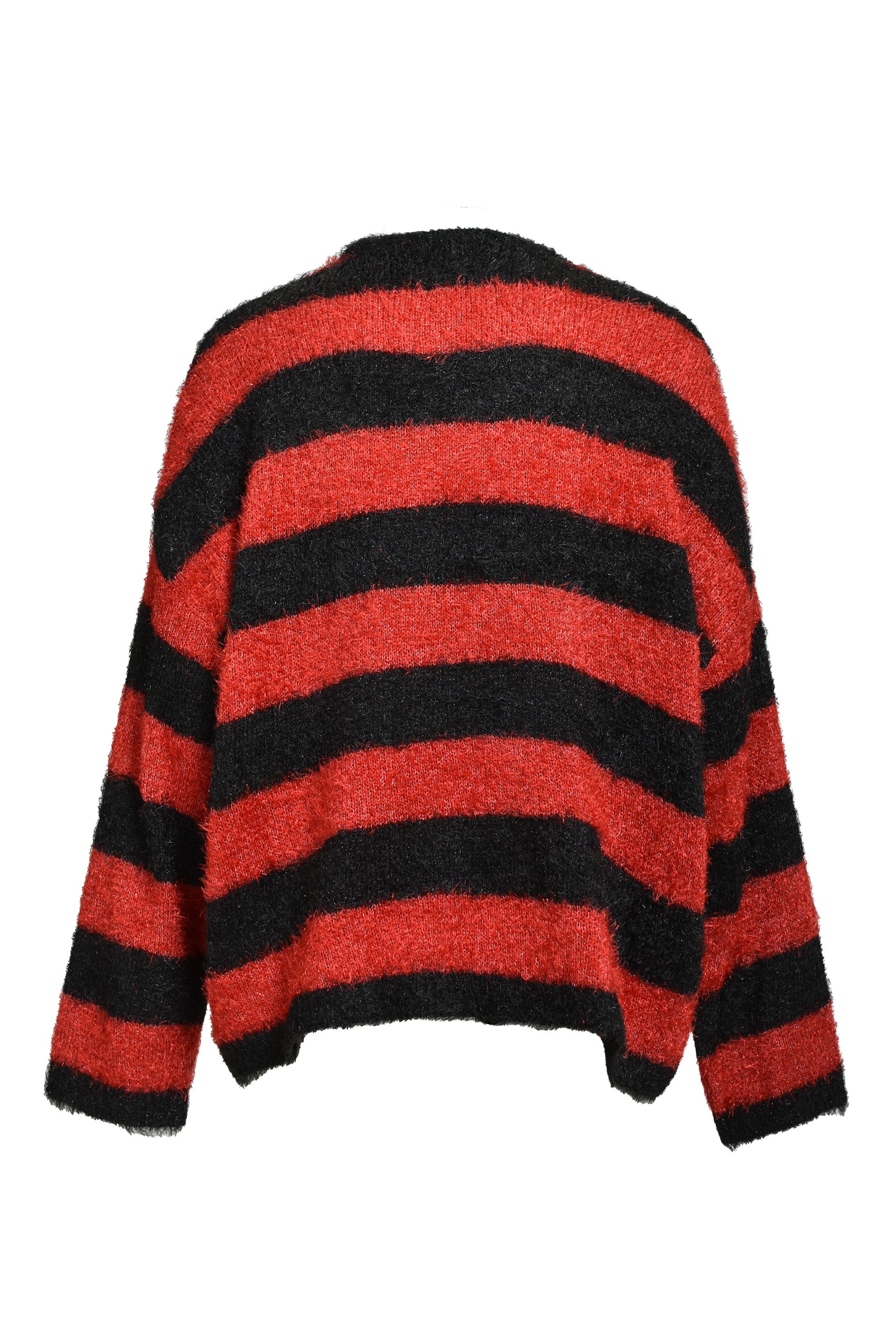 CREW NECK KNIT/GLITTER BORDER+RED / BLK/RED