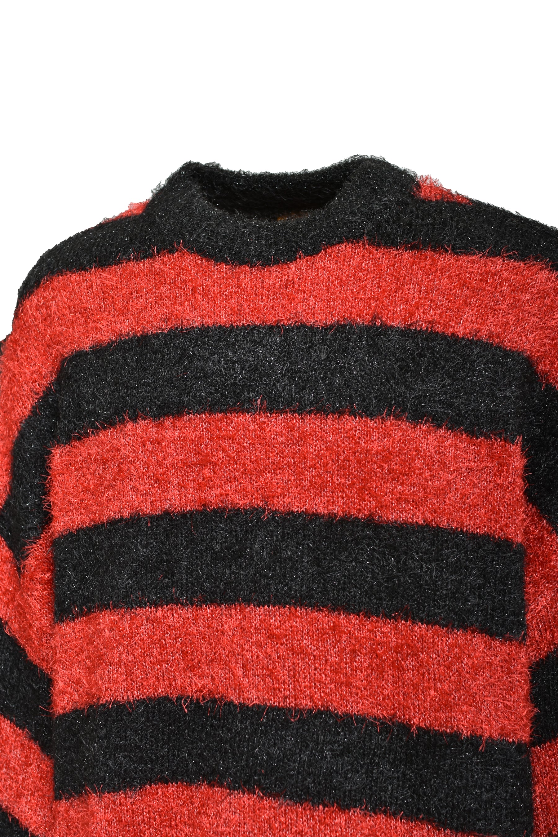 CREW NECK KNIT/GLITTER BORDER+RED / BLK/RED