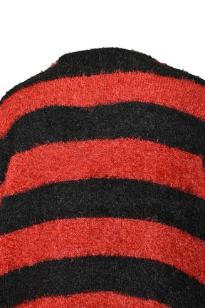 CREW NECK KNIT/GLITTER BORDER+RED / BLK/RED