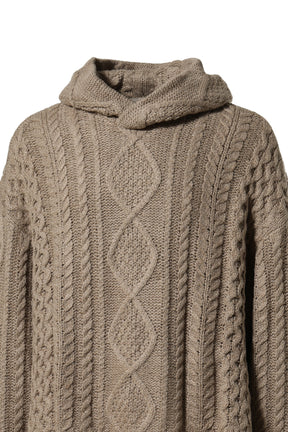 ESSENTIALS CABLE KNIT HOODIE / CORE HEATHER