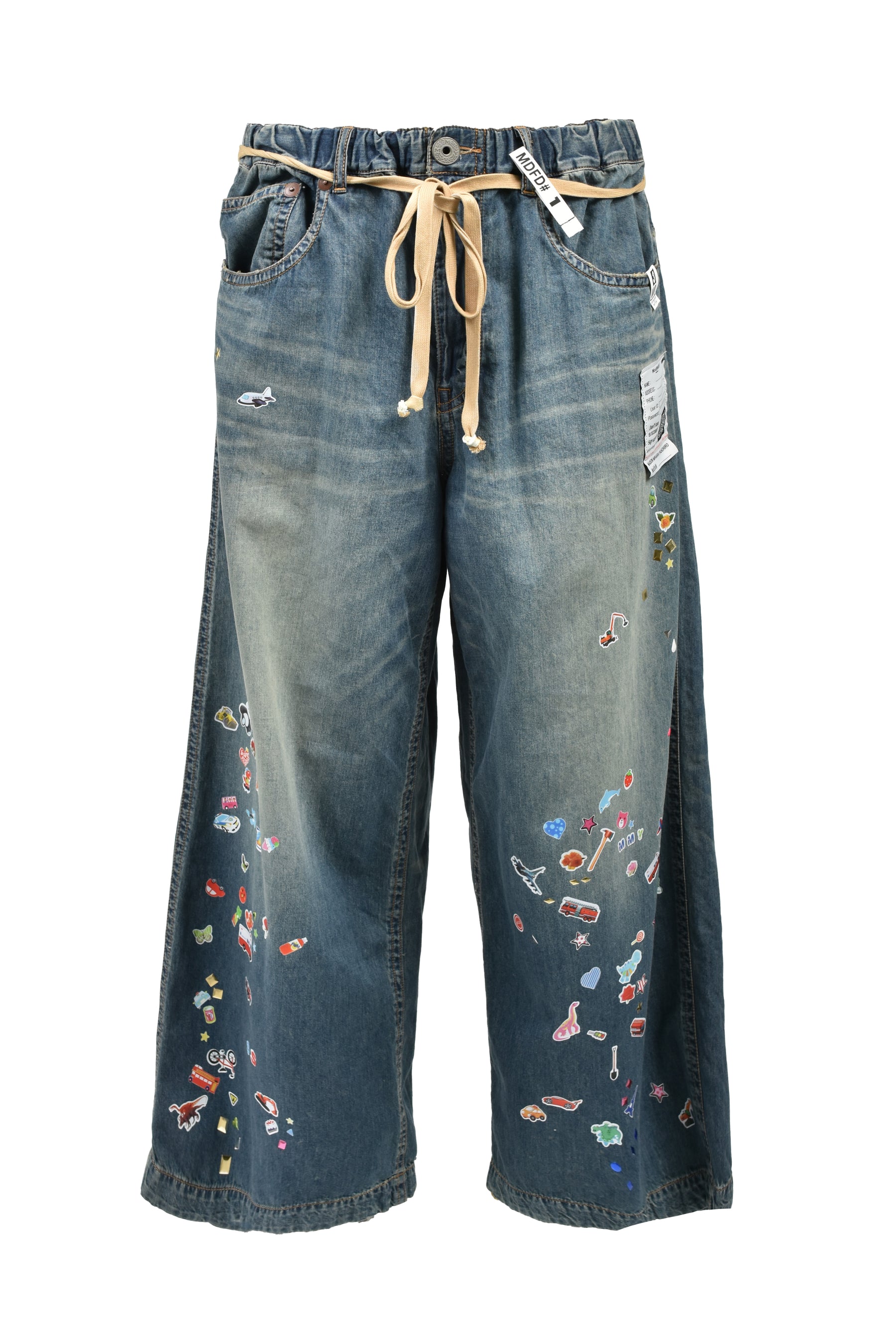 DENIM HUGE DETAIL PANTS W KIDS STICKER / IND