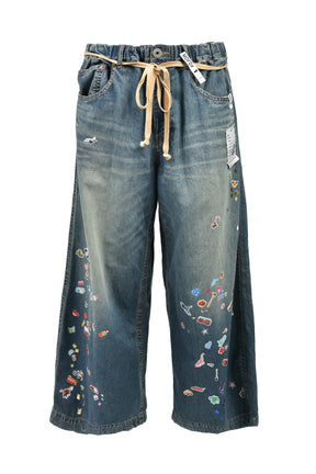 DENIM HUGE DETAIL PANTS W KIDS STICKER / IND