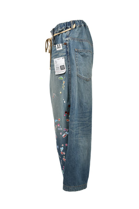 DENIM HUGE DETAIL PANTS W KIDS STICKER / IND