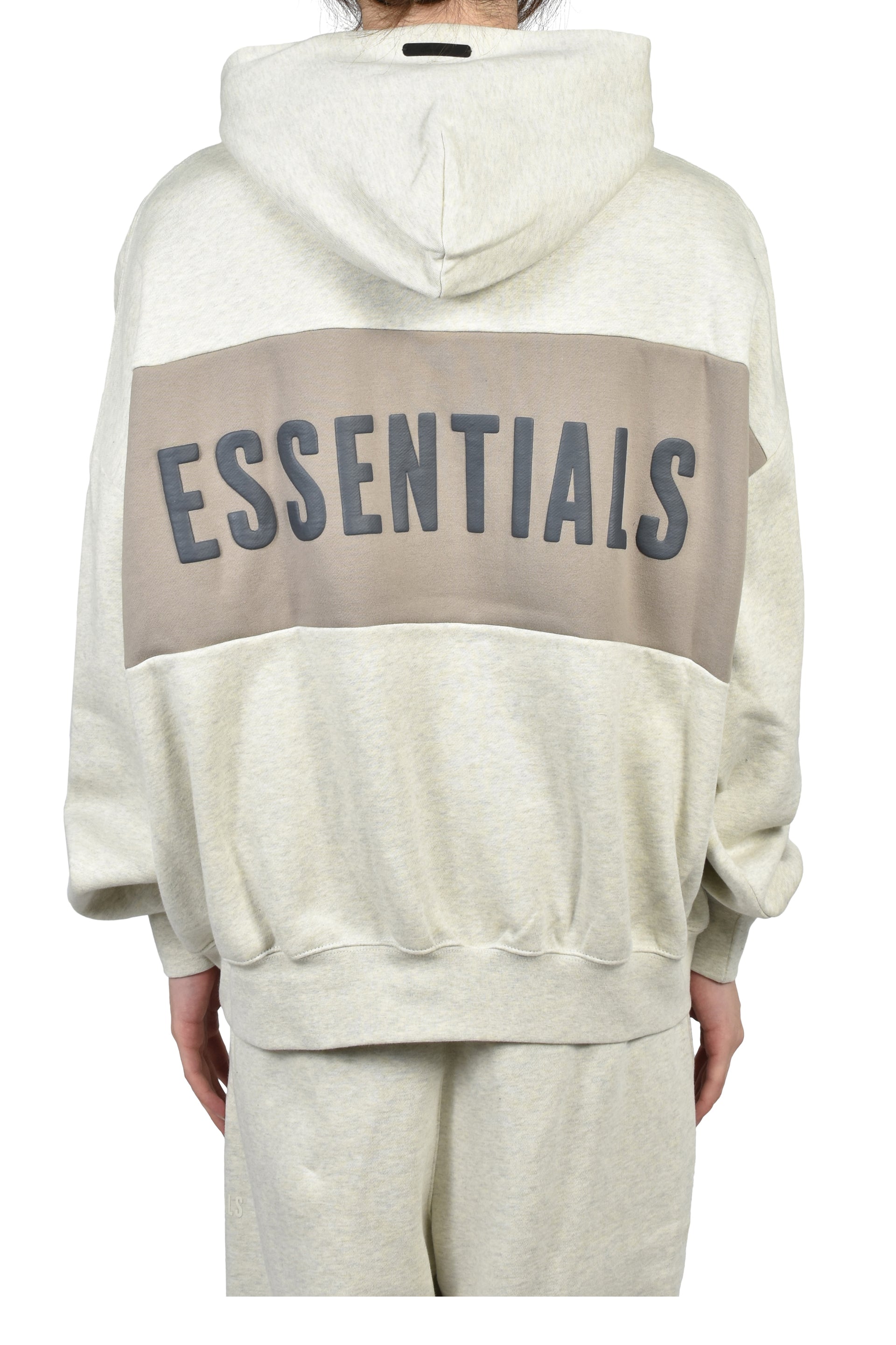 CROPPED RELAXED PANELLED HOODIE / VANILLA HEATHER / SEAL