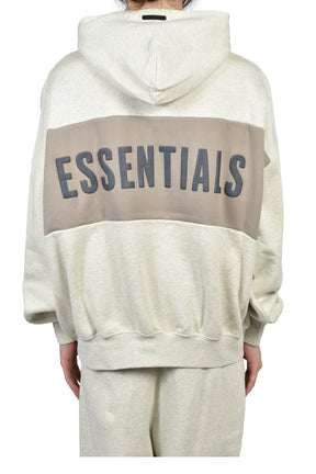 CROPPED RELAXED PANELLED HOODIE / VANILLA HEATHER / SEAL