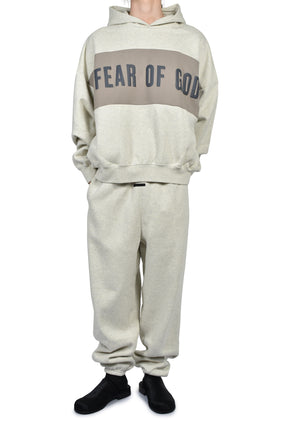 CROPPED RELAXED PANELLED HOODIE / VANILLA HEATHER / SEAL