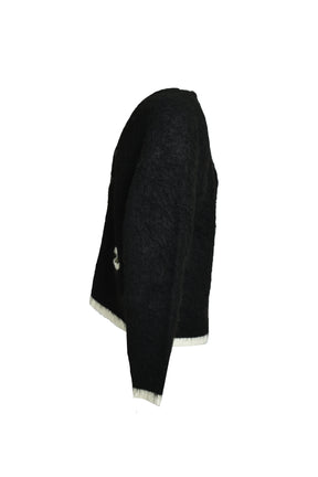 KNIT CARDIGAN/TRIM / BLK