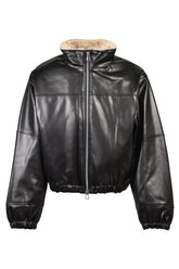 FAUX LEATHER MOUTON JACKET / BLK