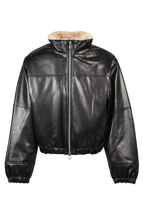 FAUX LEATHER MOUTON JACKET / BLK