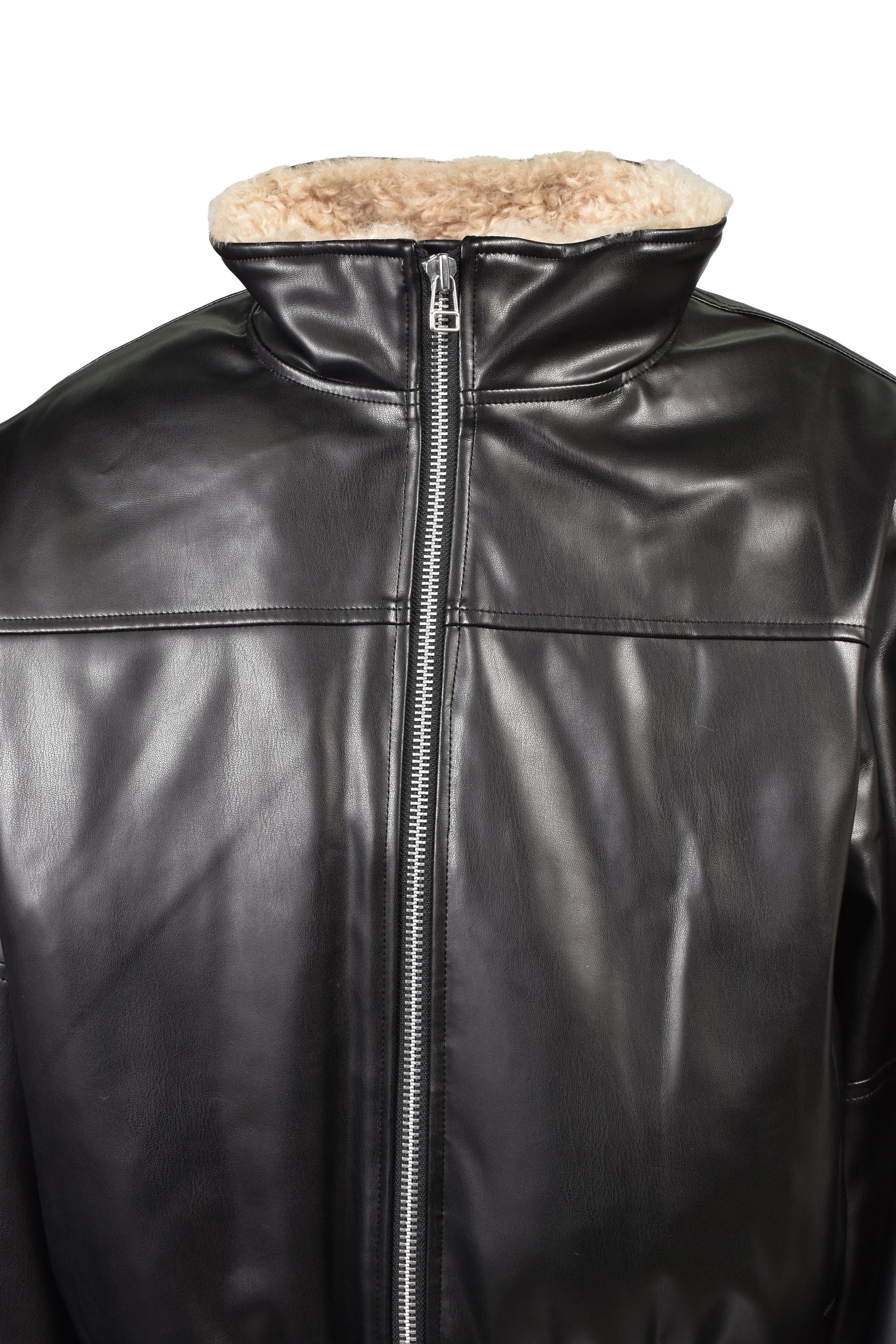 FAUX LEATHER MOUTON JACKET / BLK
