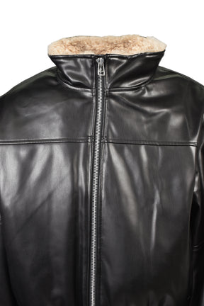 FAUX LEATHER MOUTON JACKET / BLK