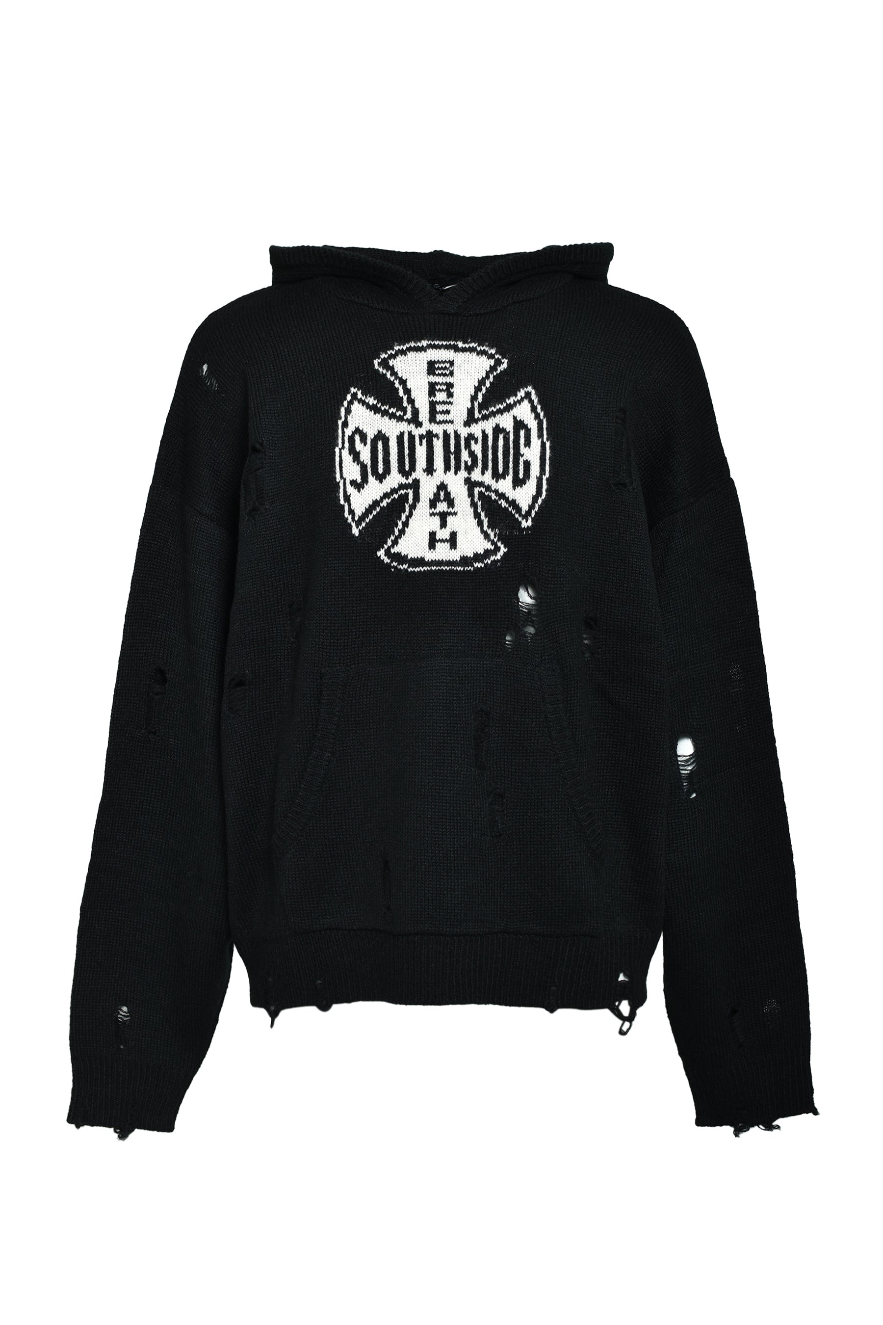 SOUTHSIDE CROSS DAMAGE MOHIR HOODIE / BLK 