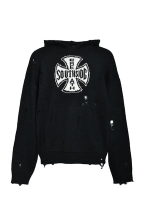 SOUTHSIDE CROSS DAMAGE MOHIR HOODIE / BLK 
