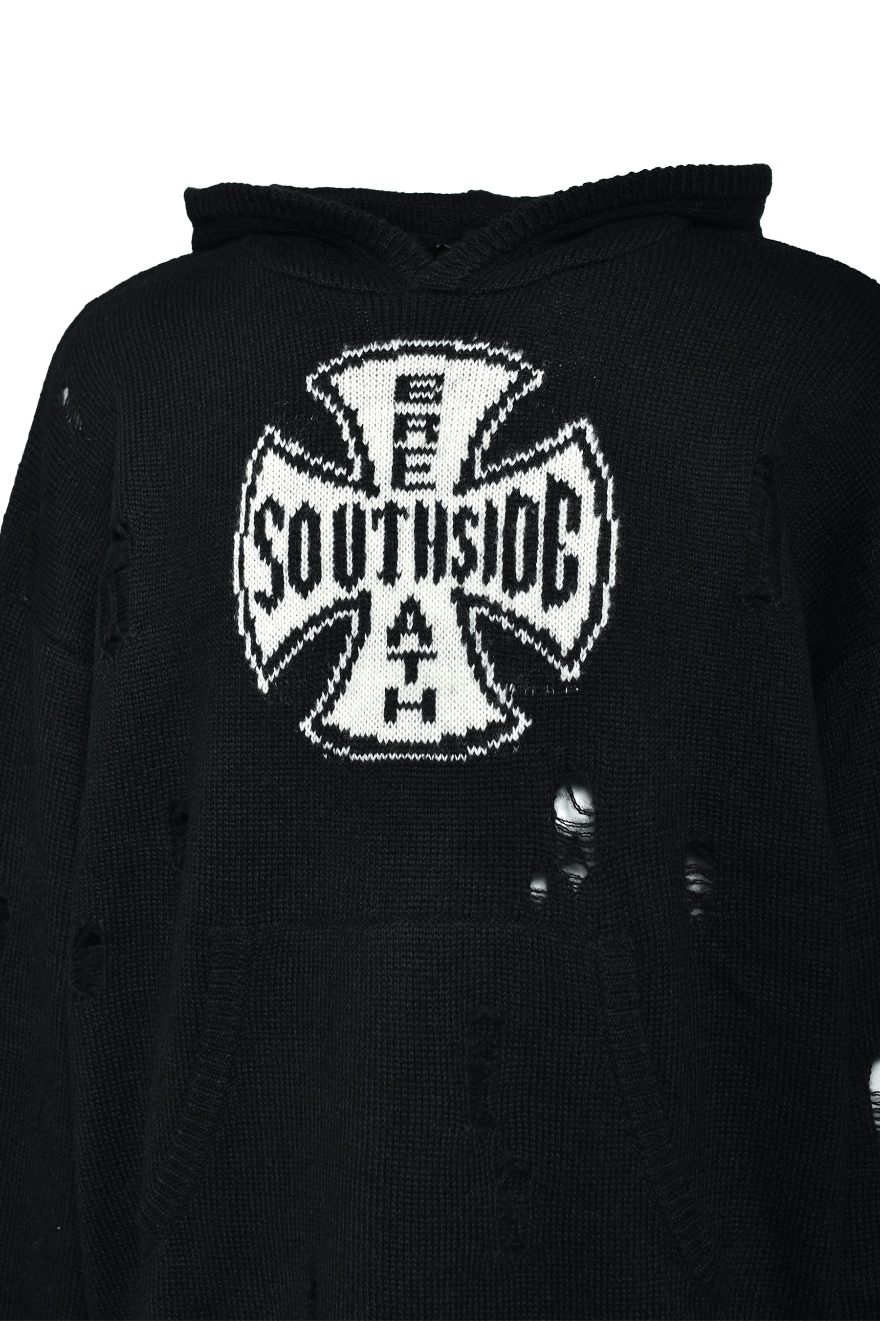 SOUTHSIDE CROSS DAMAGE MOHIR HOODIE / BLK 