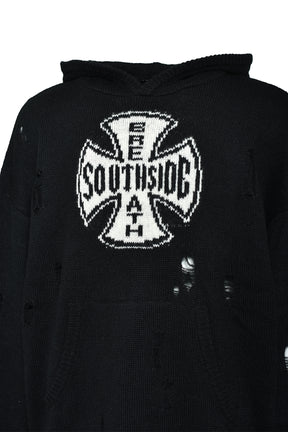 SOUTHSIDE CROSS DAMAGE MOHIR HOODIE / BLK 