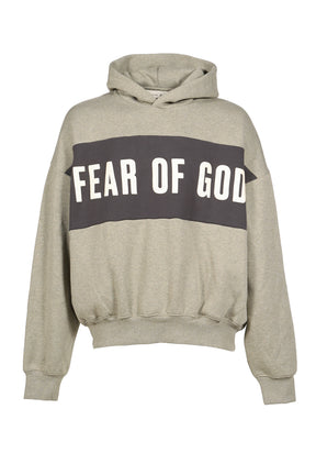 CROPPED RELAXED PANELLED HOODIE / SEAL HEATHER / IRON GRY
