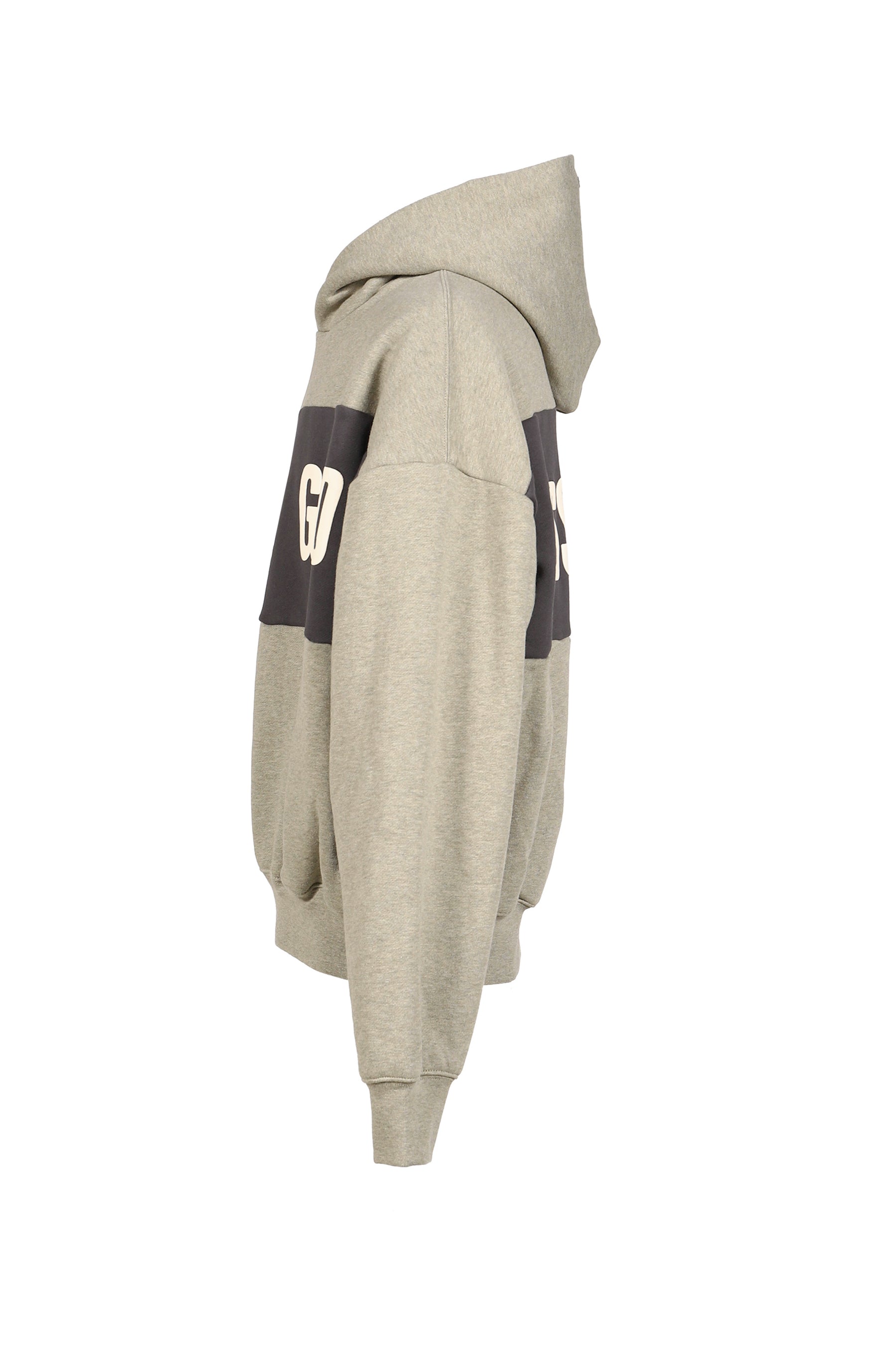 CROPPED RELAXED PANELLED HOODIE / SEAL HEATHER / IRON GRY