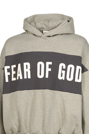 CROPPED RELAXED PANELLED HOODIE / SEAL HEATHER / IRON GRY