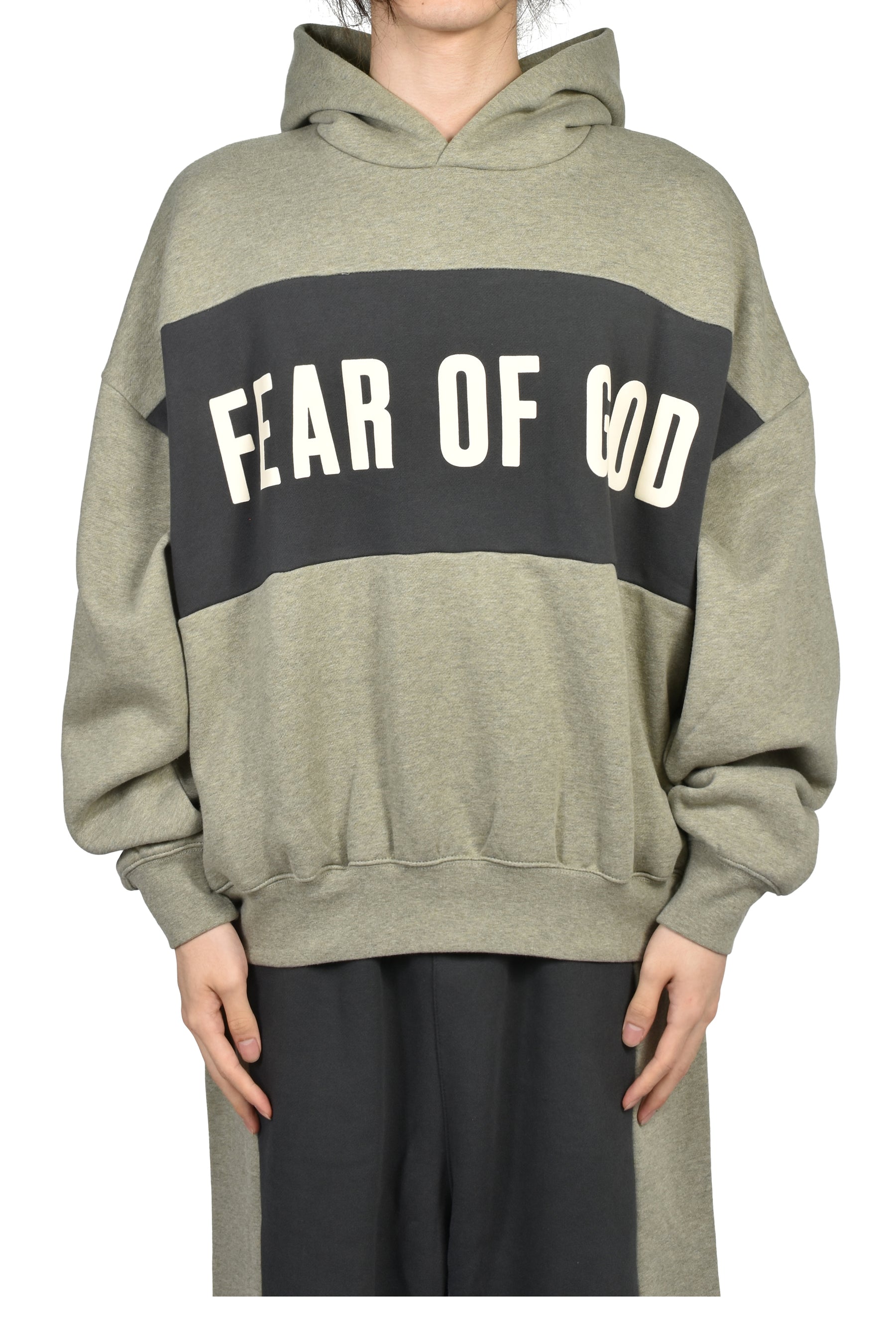 CROPPED RELAXED PANELLED HOODIE / SEAL HEATHER / IRON GRY