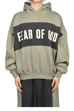CROPPED RELAXED PANELLED HOODIE / SEAL HEATHER / IRON GRY
