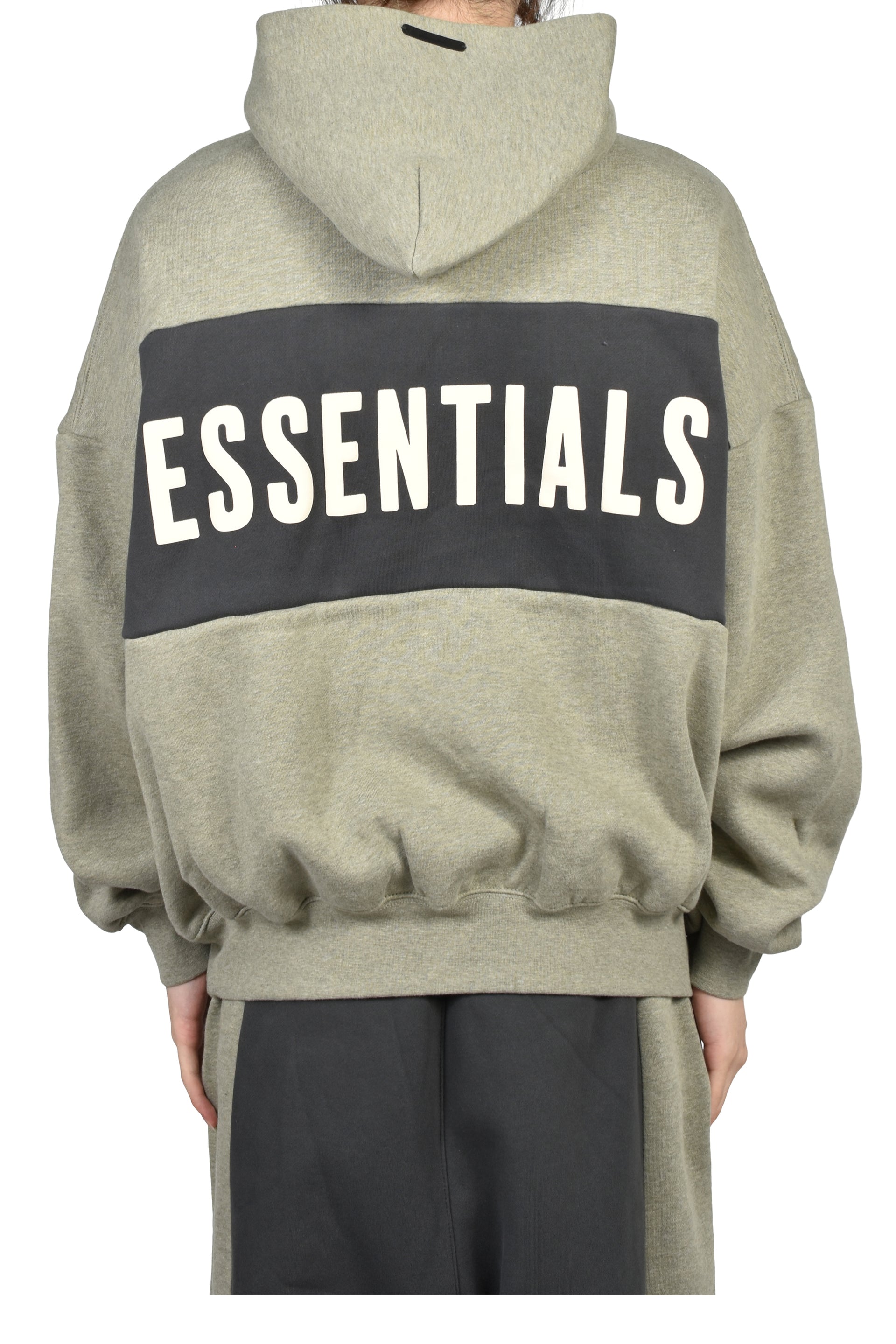CROPPED RELAXED PANELLED HOODIE / SEAL HEATHER / IRON GRY