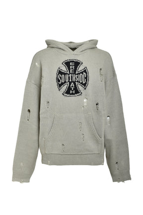 SOUTHSIDE CROSS DAMAGE MOHIR HOODIE / DUST