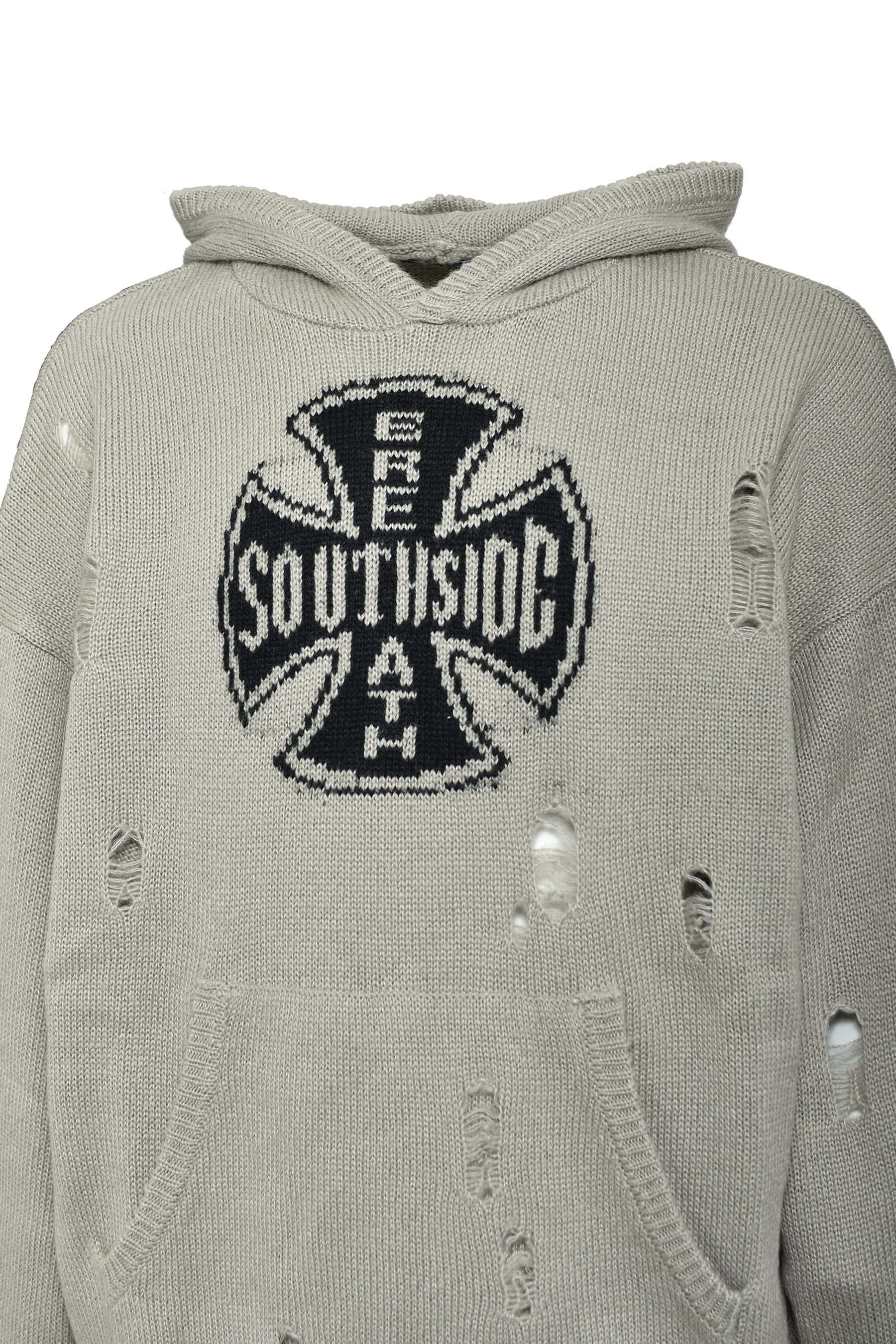 SOUTHSIDE CROSS DAMAGE MOHIR HOODIE / DUST