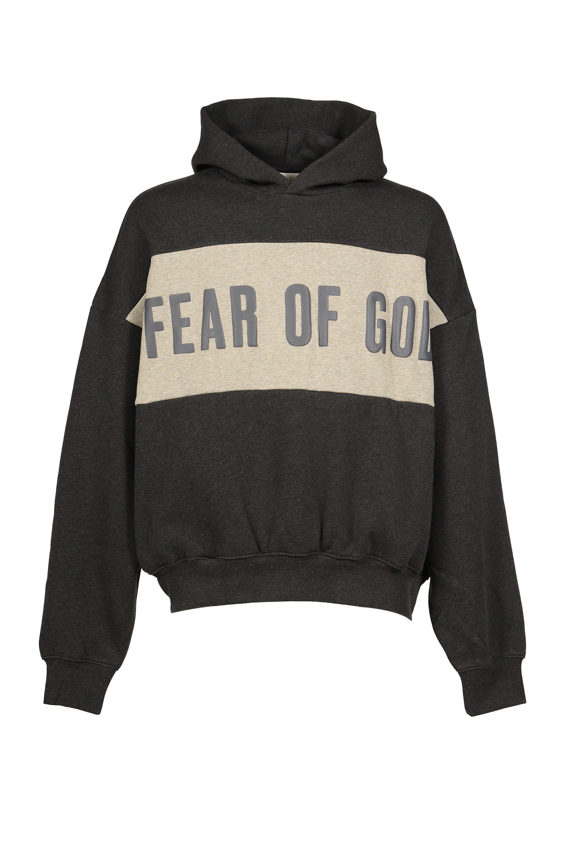CROPPED RELAXED PANELLED HOODIE / IRON GRY HEATHER / SEAL HEATHER