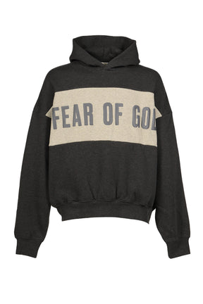 CROPPED RELAXED PANELLED HOODIE / IRON GRY HEATHER / SEAL HEATHER