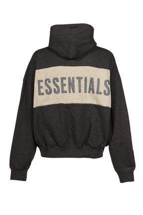CROPPED RELAXED PANELLED HOODIE / IRON GRY HEATHER / SEAL HEATHER
