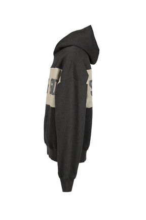 CROPPED RELAXED PANELLED HOODIE / IRON GRY HEATHER / SEAL HEATHER