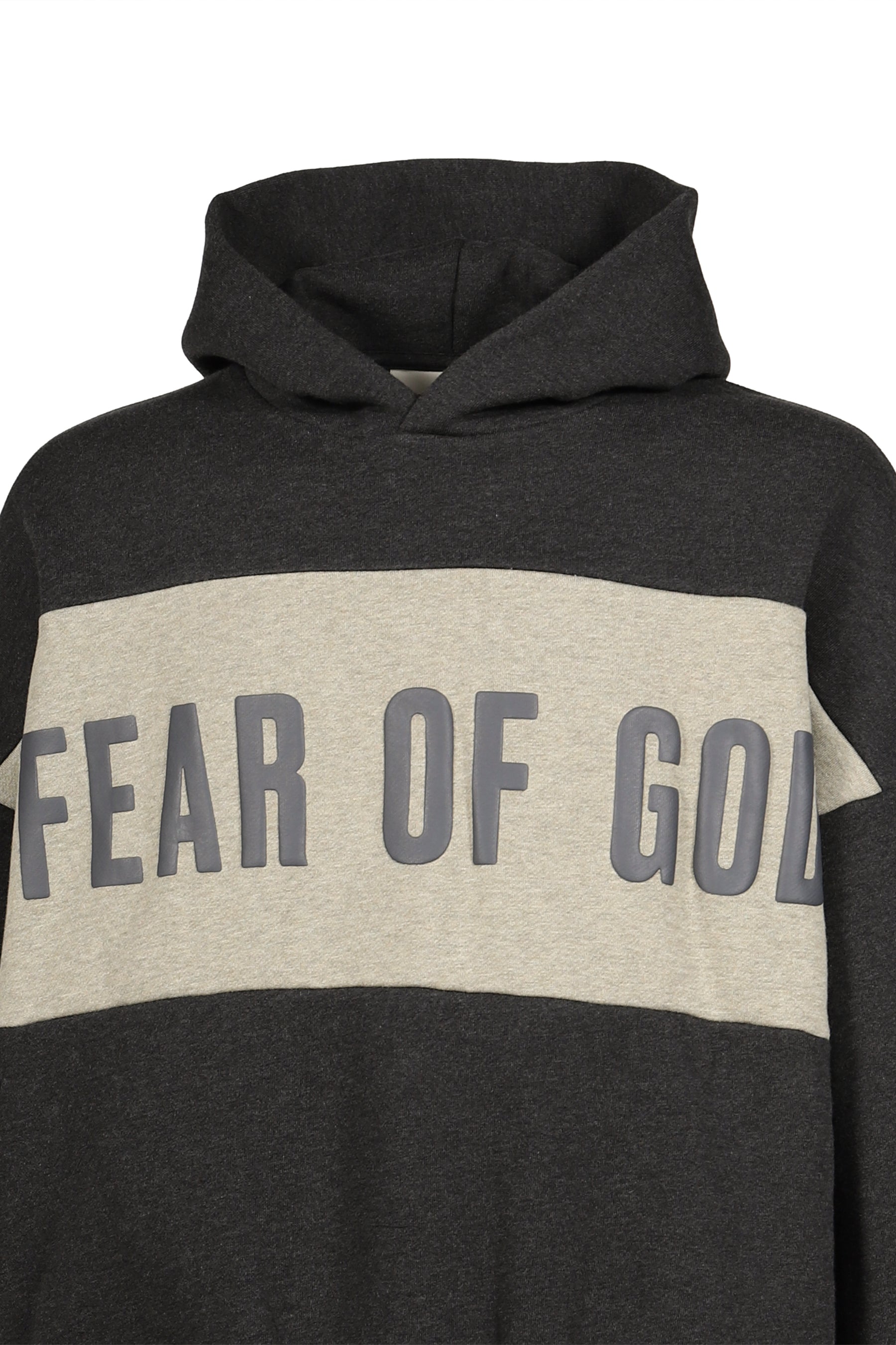 CROPPED RELAXED PANELLED HOODIE / IRON GRY HEATHER / SEAL HEATHER