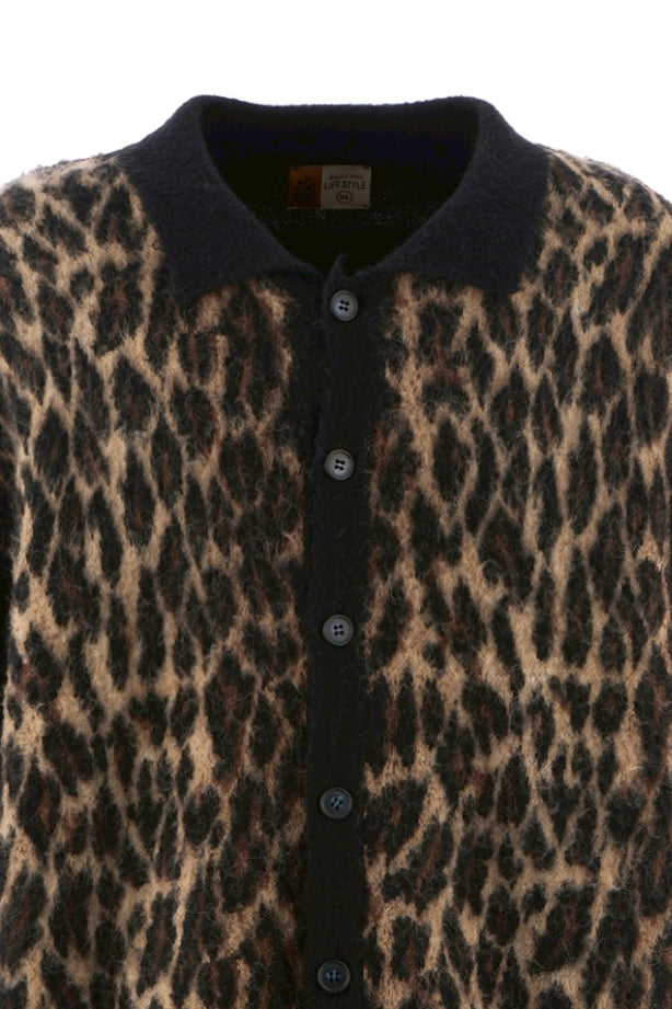 KNIT CARDIGAN/LEOPARD / BLK
