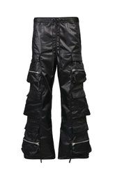 SATIN TRIPLE CARGO PANTS / BLK