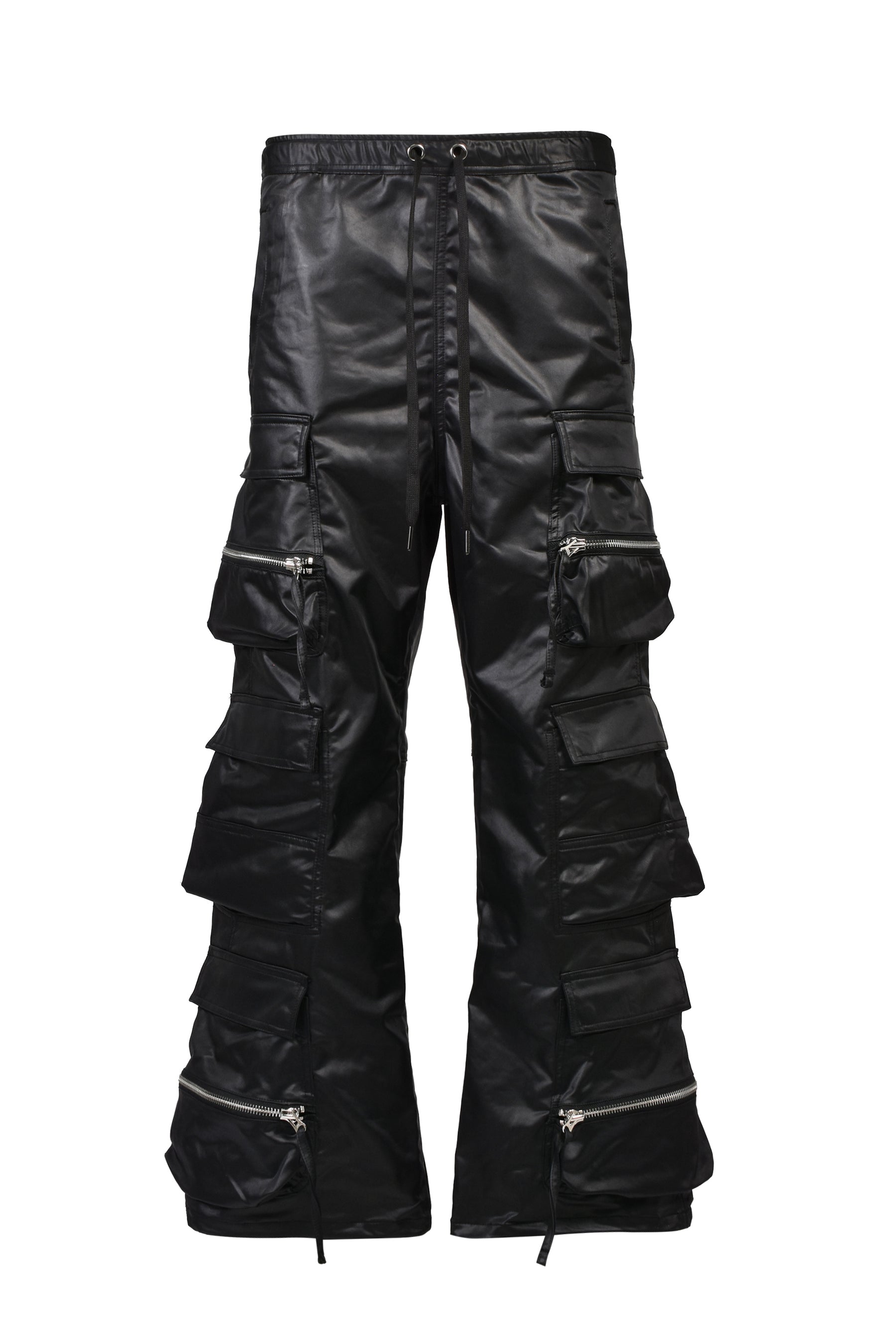 SATIN TRIPLE CARGO PANTS / BLK
