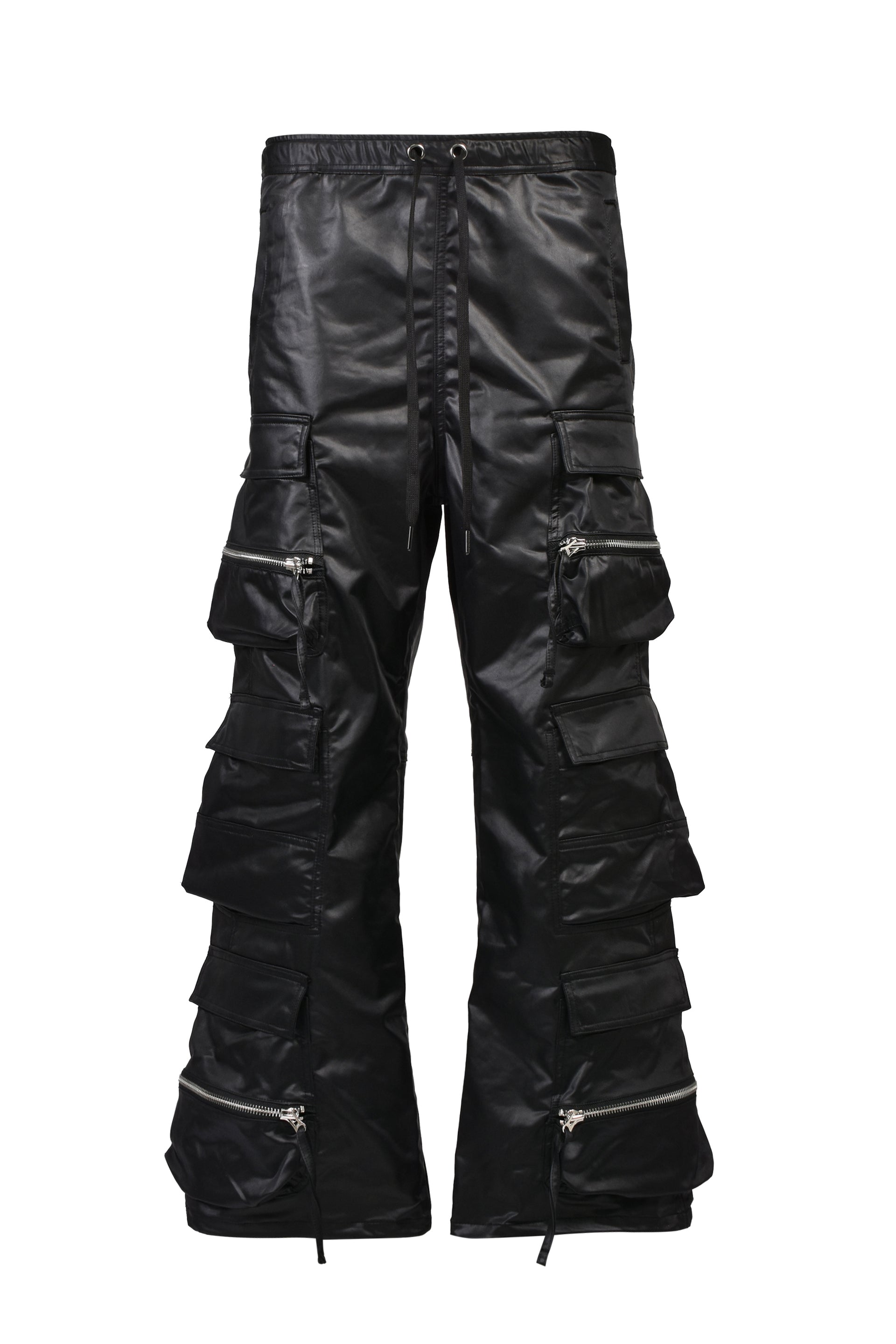 SATIN TRIPLE CARGO PANTS / BLK