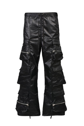 SATIN TRIPLE CARGO PANTS / BLK