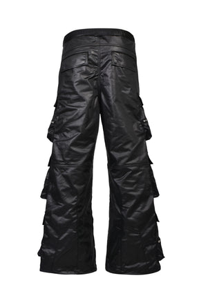 SATIN TRIPLE CARGO PANTS / BLK