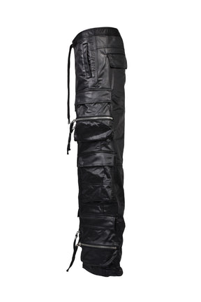 SATIN TRIPLE CARGO PANTS / BLK