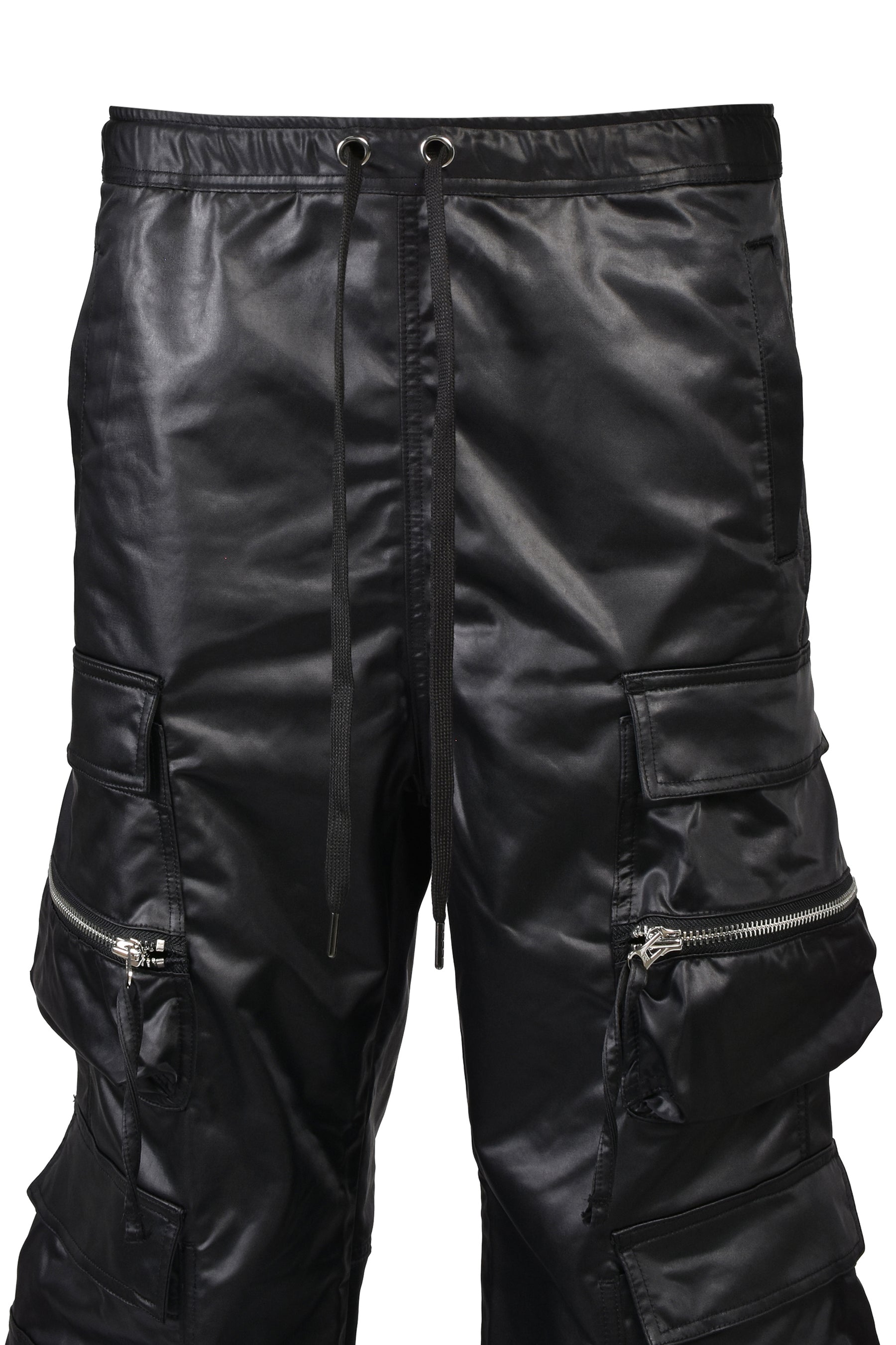 SATIN TRIPLE CARGO PANTS / BLK