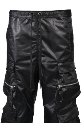 SATIN TRIPLE CARGO PANTS / BLK