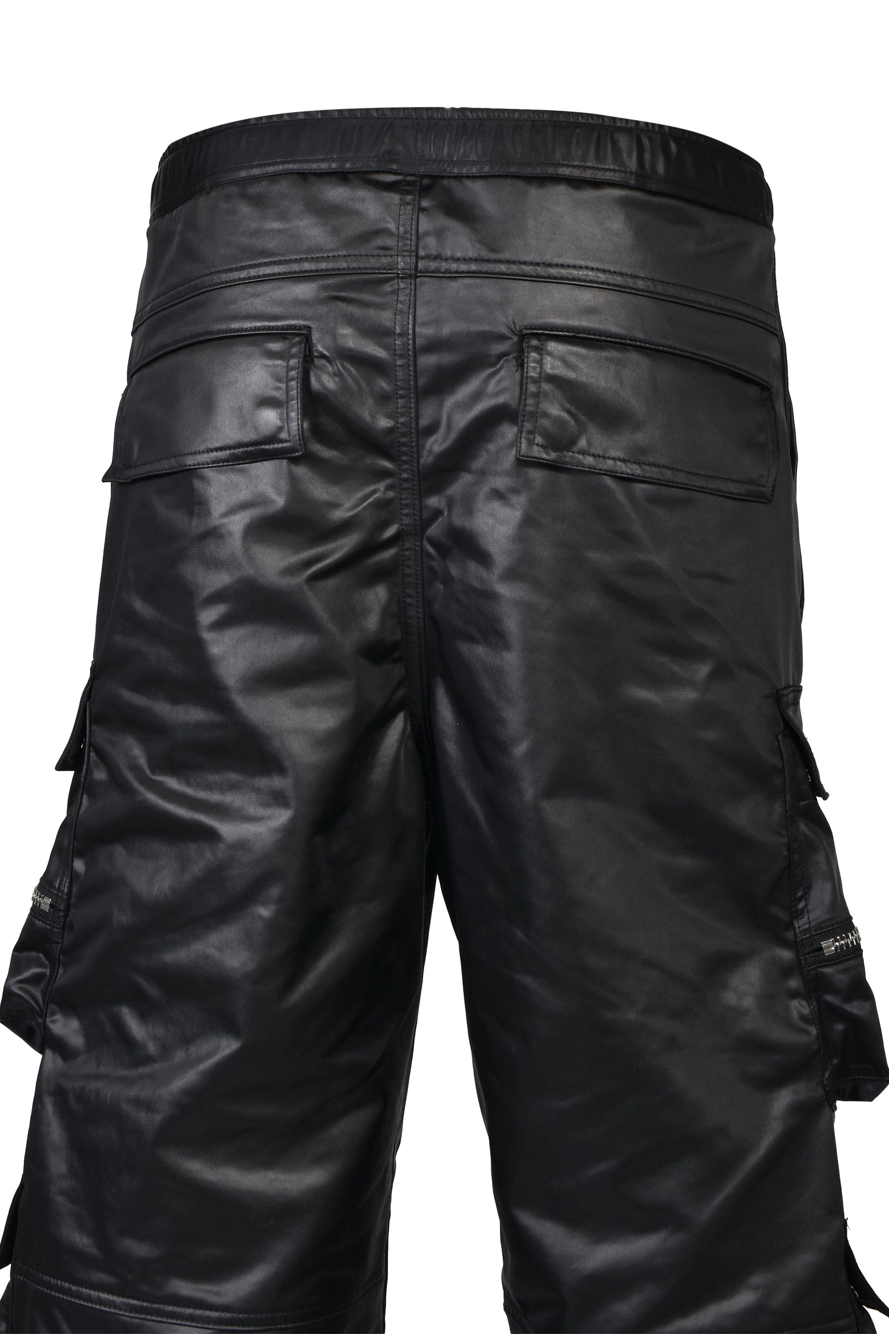 SATIN TRIPLE CARGO PANTS / BLK