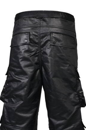 SATIN TRIPLE CARGO PANTS / BLK