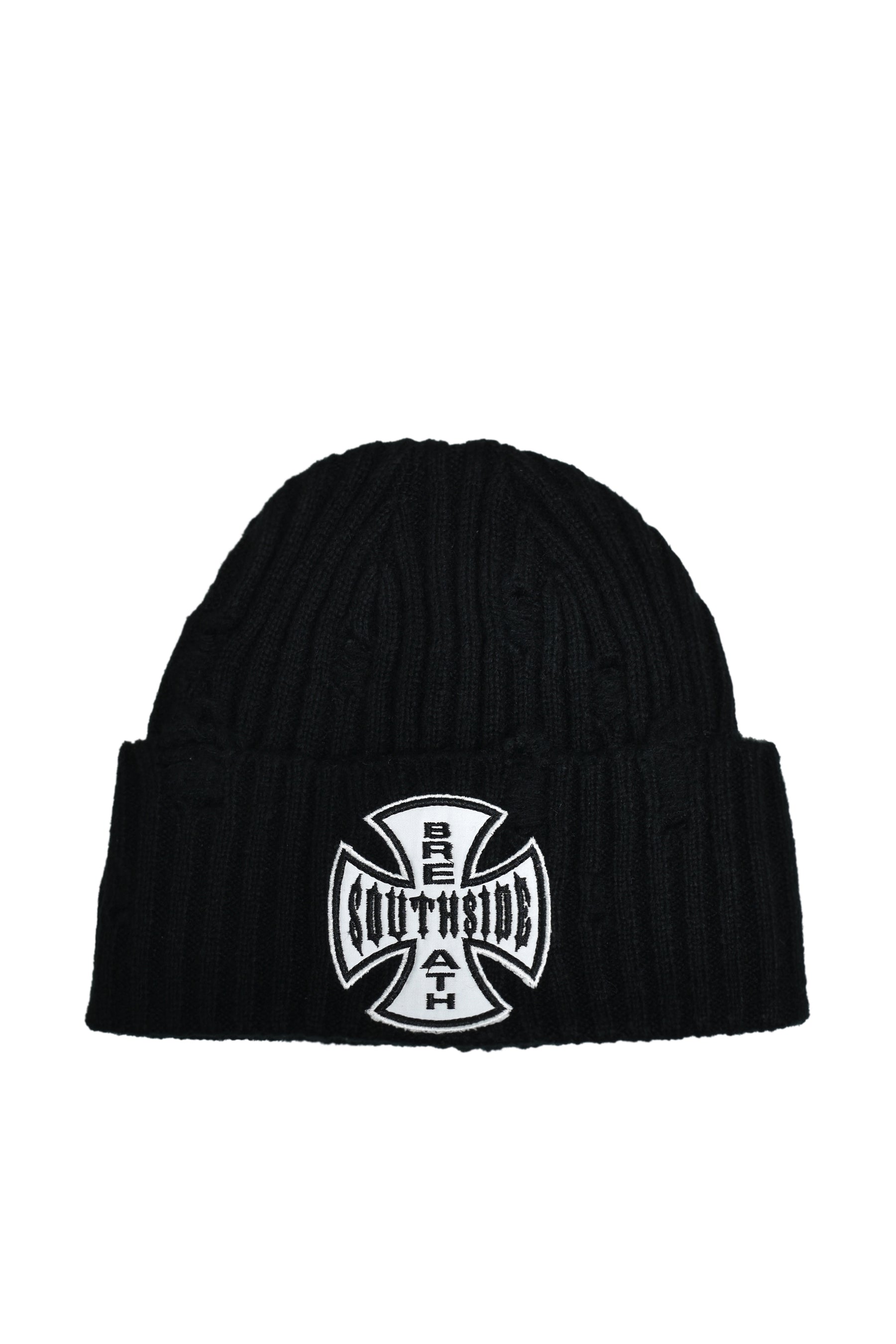 SOUTHSIDE CROSS DAMAGE RIB BEANIE / BLK