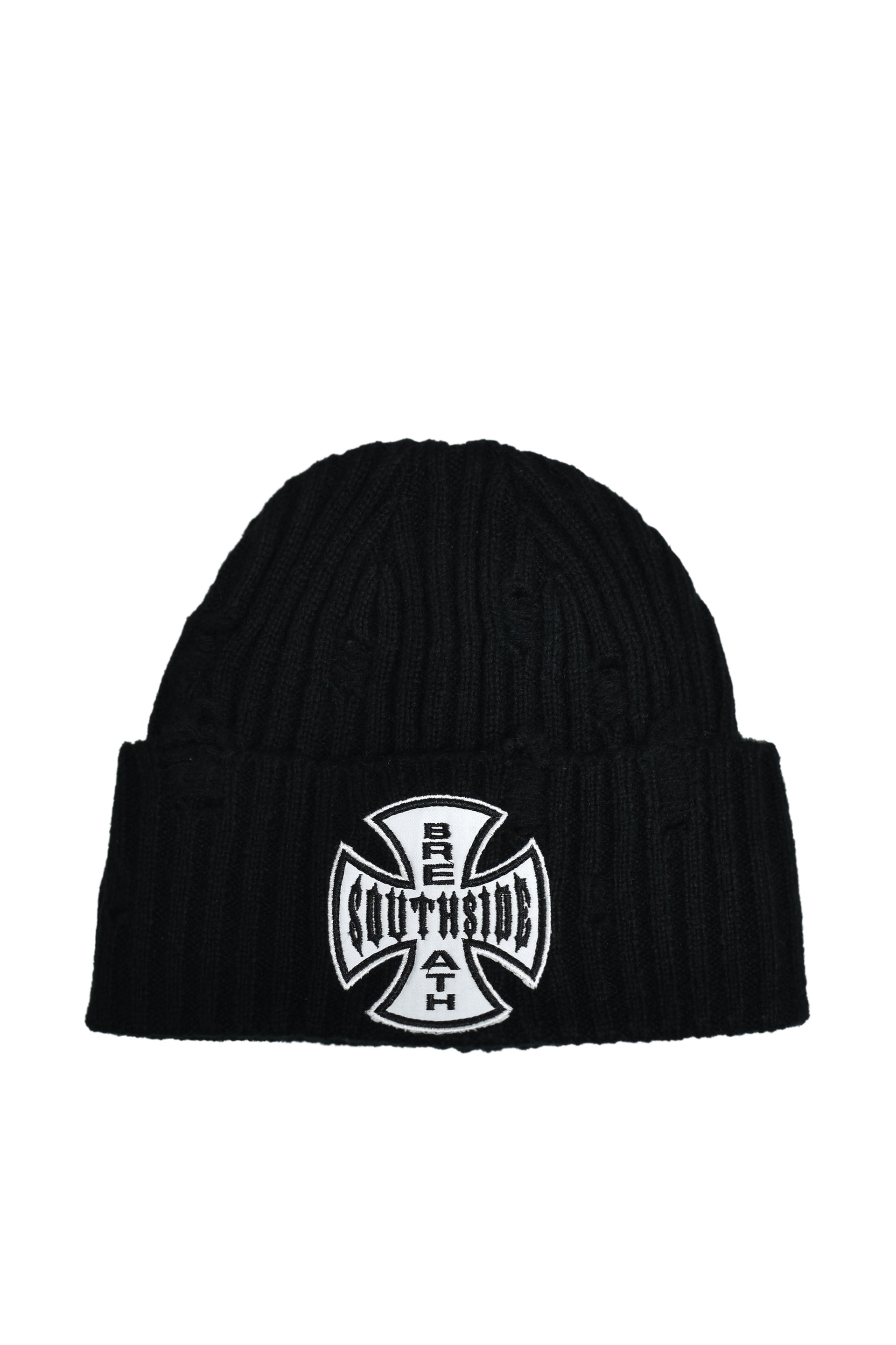 SOUTHSIDE CROSS DAMAGE RIB BEANIE / BLK