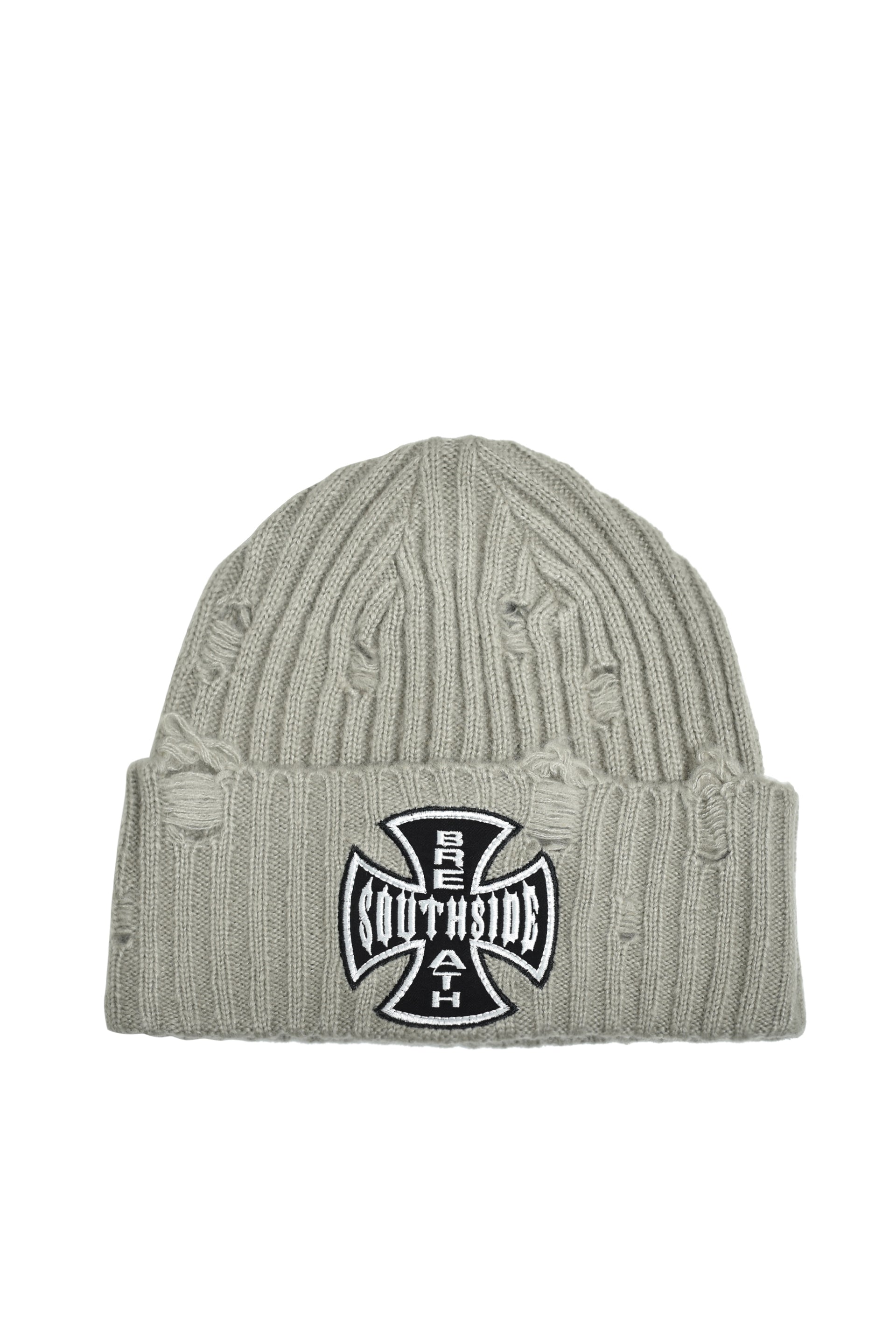SOUTHSIDE CROSS DAMAGE RIB BEANIE / DUST